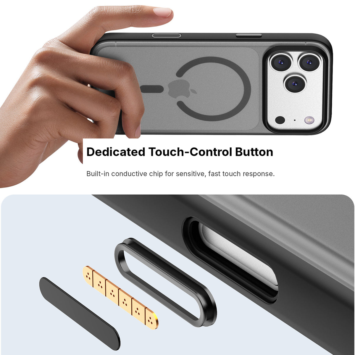 Soft-touch magnetic iPhone case with metal buttons - product detail image 7