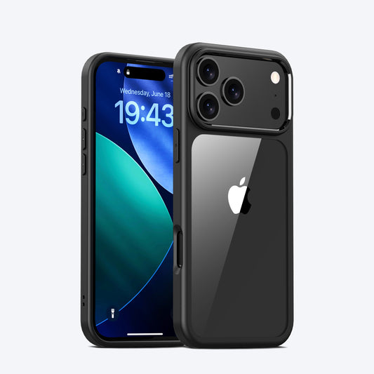 Crystal clear hybrid protective case for iPhone 17 Series in Black