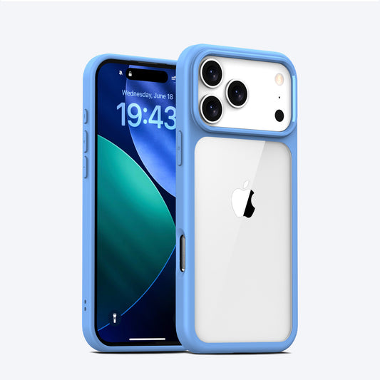 Crystal clear hybrid protective case for iPhone 17 Series in Sky Blue