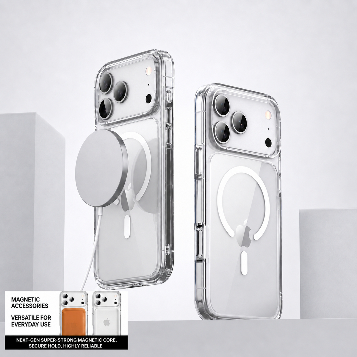 Crystal clear iPhone 17 Series case with strong magnetic compatibility