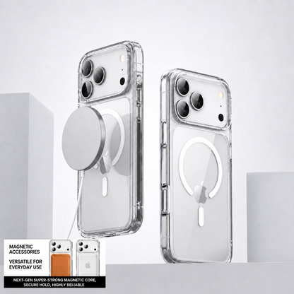 Crystal clear iPhone 17 Series case with strong magnetic compatibility