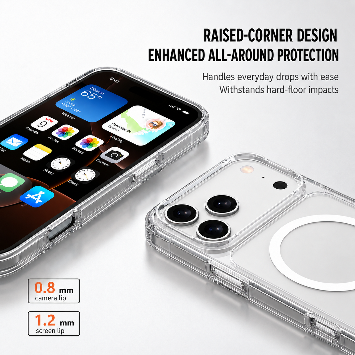 Crystal clear iPhone 17 Series case with raised screen and camera protection