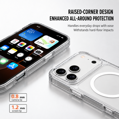 Crystal clear iPhone 17 Series case with raised screen and camera protection