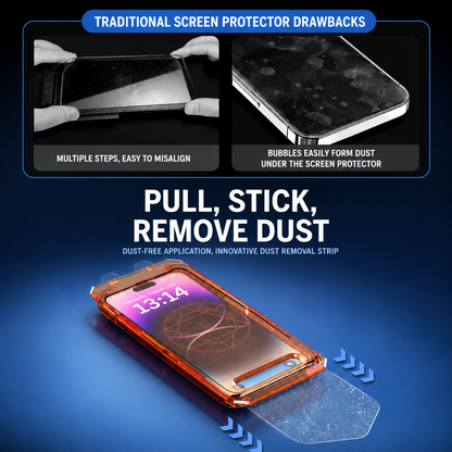 pull stick and remove dust installation steps for tempered glass screen protector
