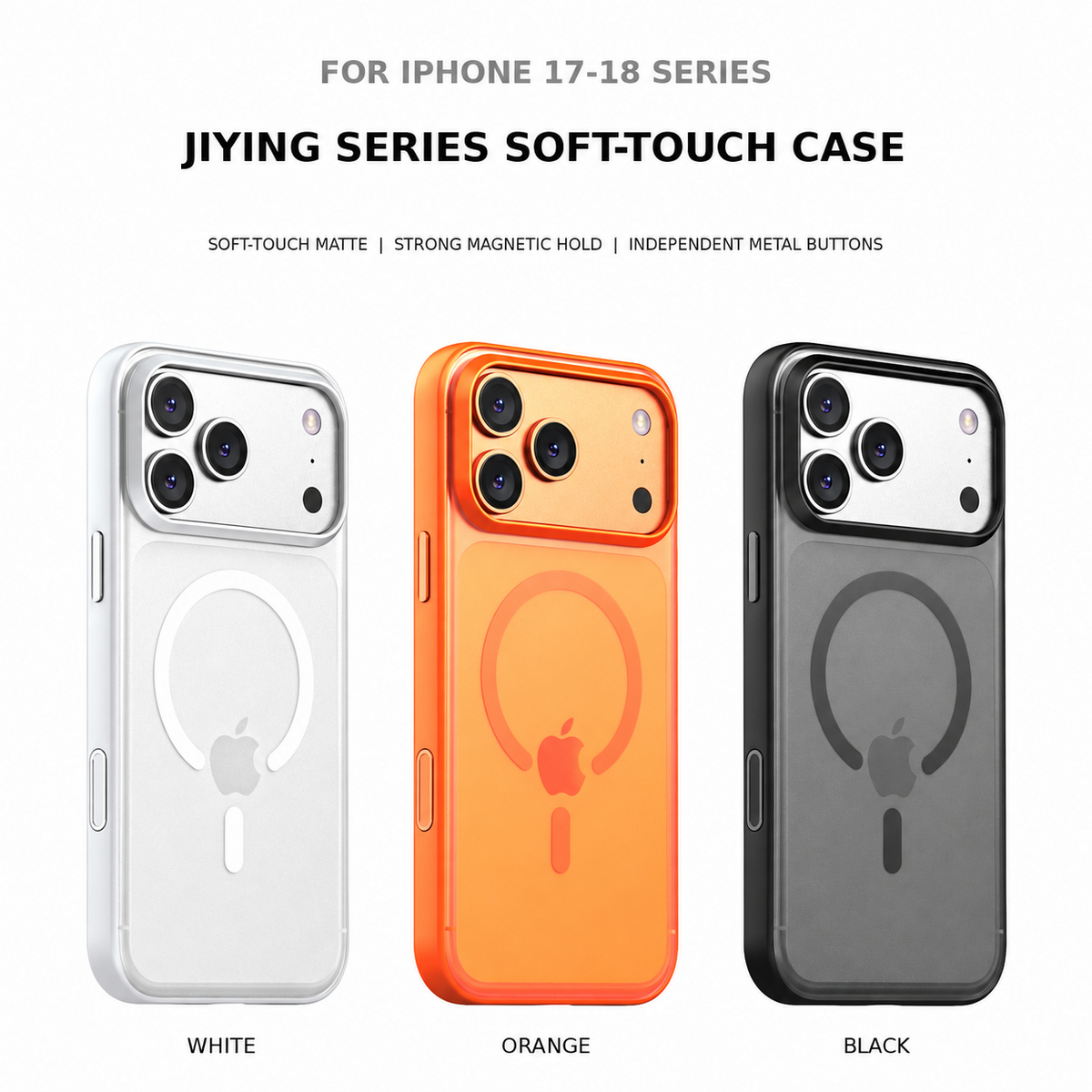 Soft-touch magnetic iPhone case with metal buttons - product detail image 1