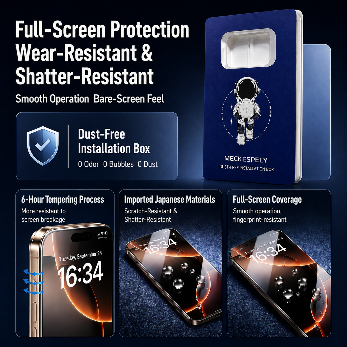 2-Pack iPhone 9H Tempered Glass Screen Protector with Dust-Free Installation Tray – Ultra-Clear Full-Screen Protection