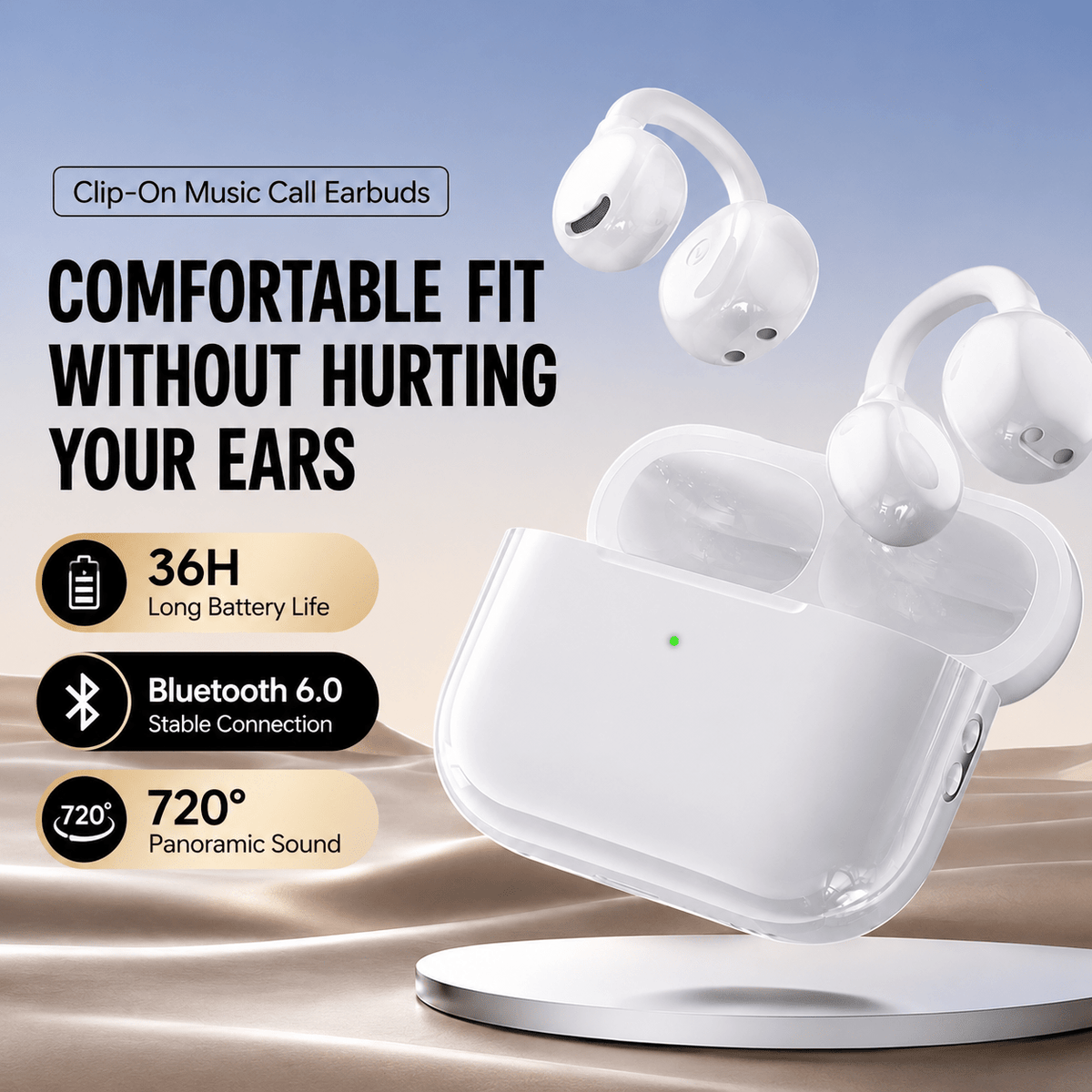 OWS-20 lightweight clip-on earbuds - product view