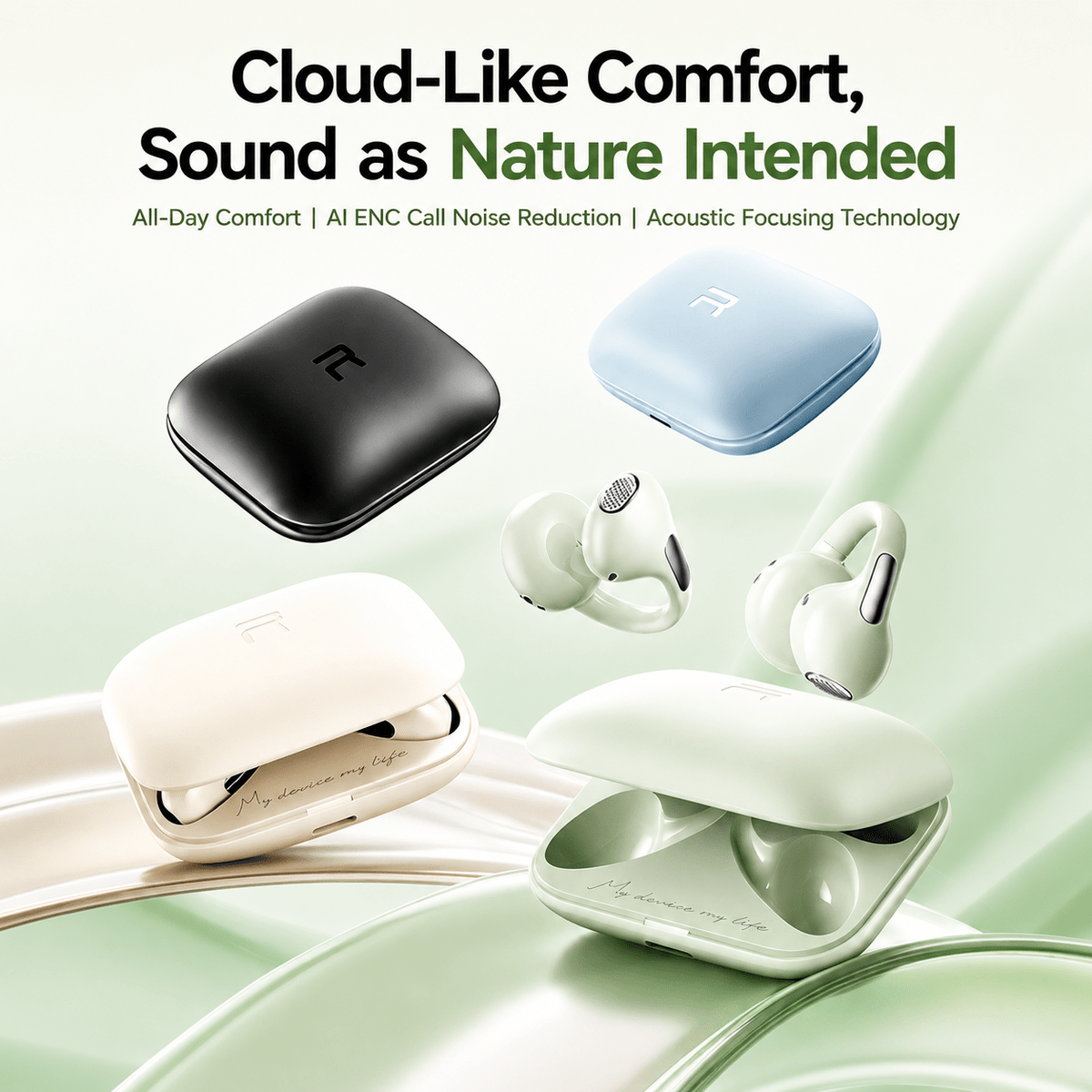 OWS-26 wireless clip-on earbuds - open-ear design detail