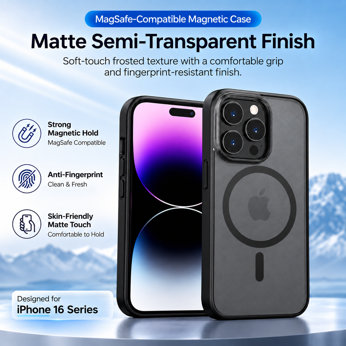 Matte frosted magnetic case for iPhone 16 Series - product detail image 1