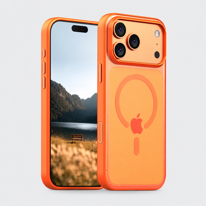 Soft-touch magnetic iPhone case with metal buttons - product view